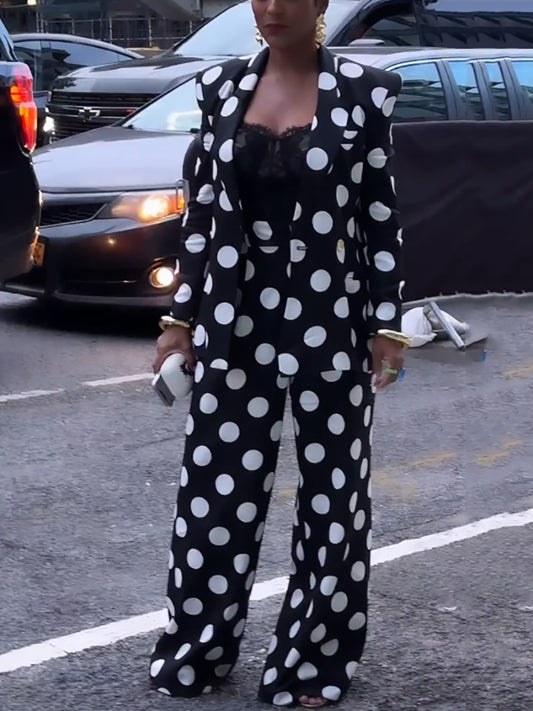 Conjuntos de pantalones de dos piezas con estampado de lunares y cinturón