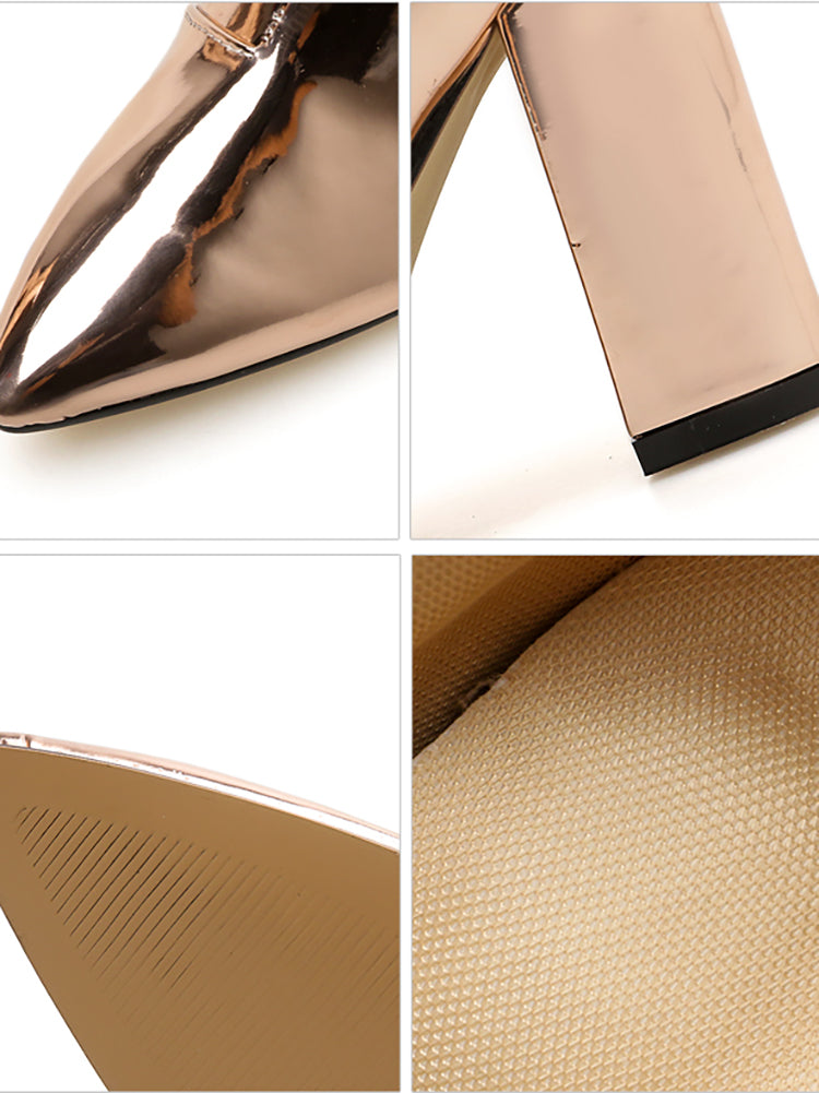 Patent Leather Pointed Toe Zipper Boots