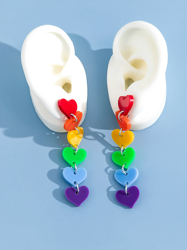 Rainbow Heart Tassel Earrings