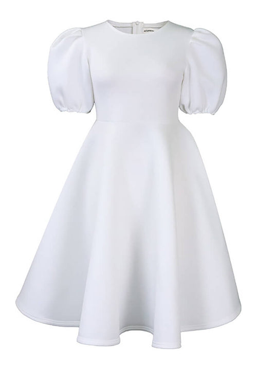 Vestidos midi ajustados fruncidos lisos con manga abullonada