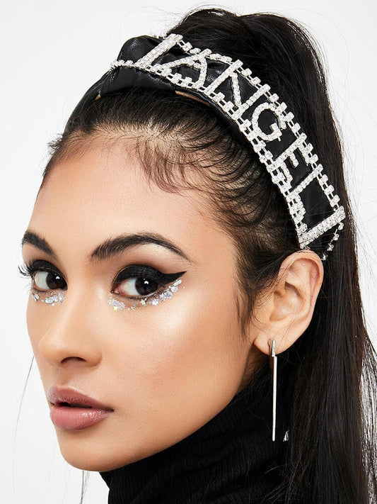 Tocado de diamantes de imitación con letras de moda