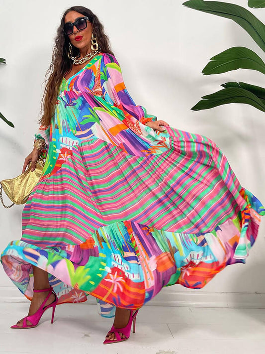 Long Sleeve Floral Print Bodycon Maxi Dress