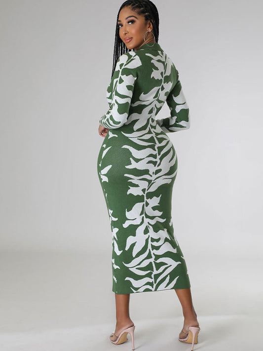 Long Sleeves Lapel Button Midi Dress