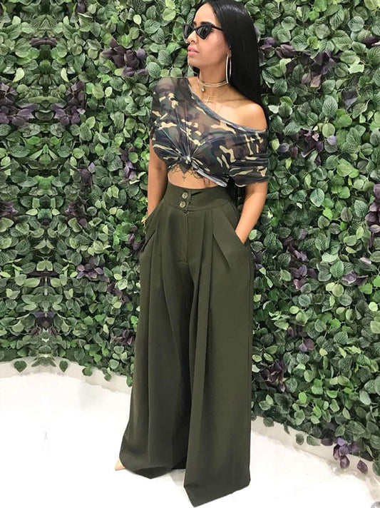 Pantalones anchos hasta el suelo de color liso