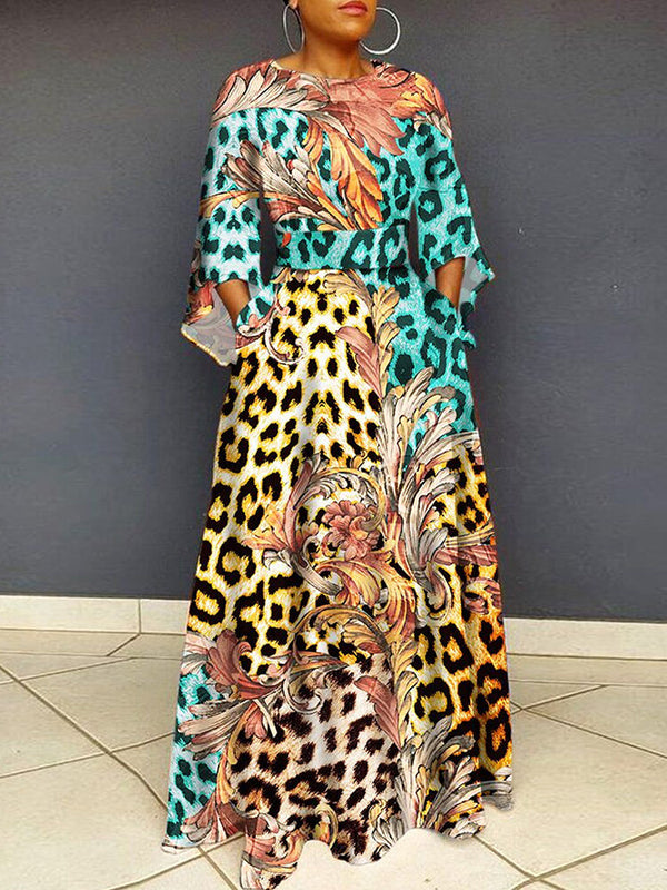 Long Sleeve Leopard Bodycon Maxi Dresses