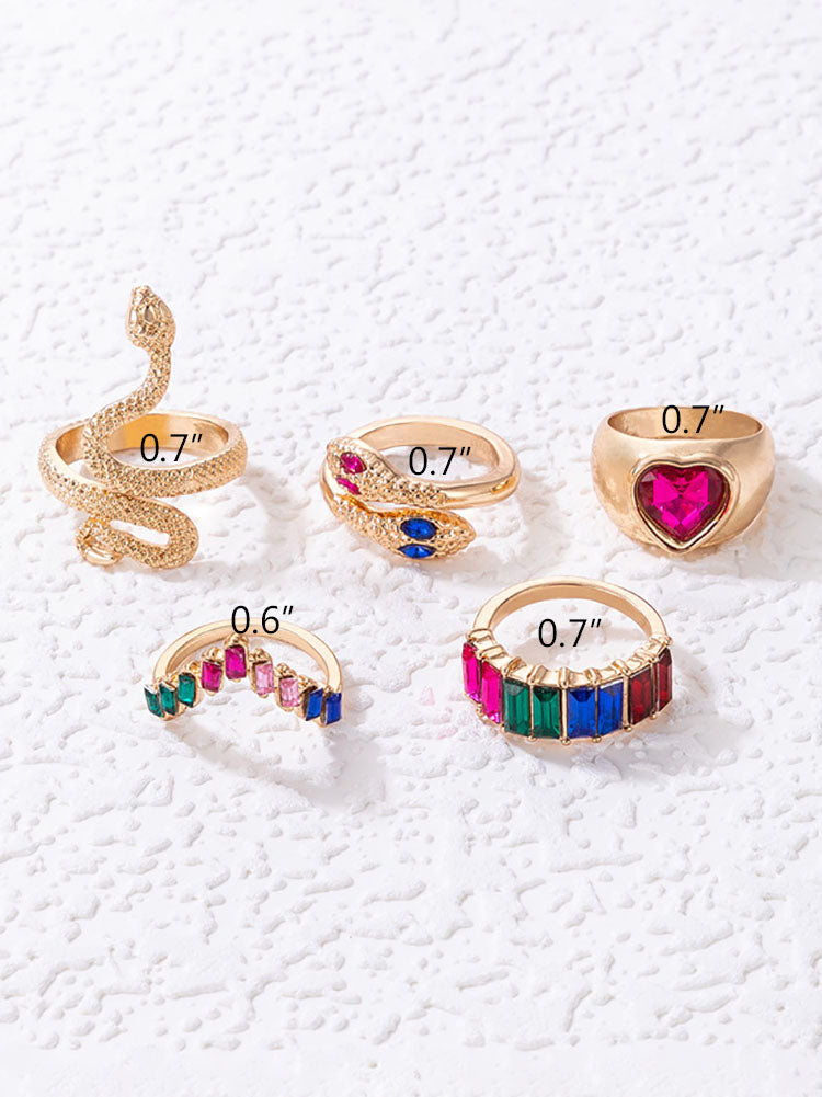 Conjuntos de anillos de diamantes y esmeraldas de imitación de serpiente