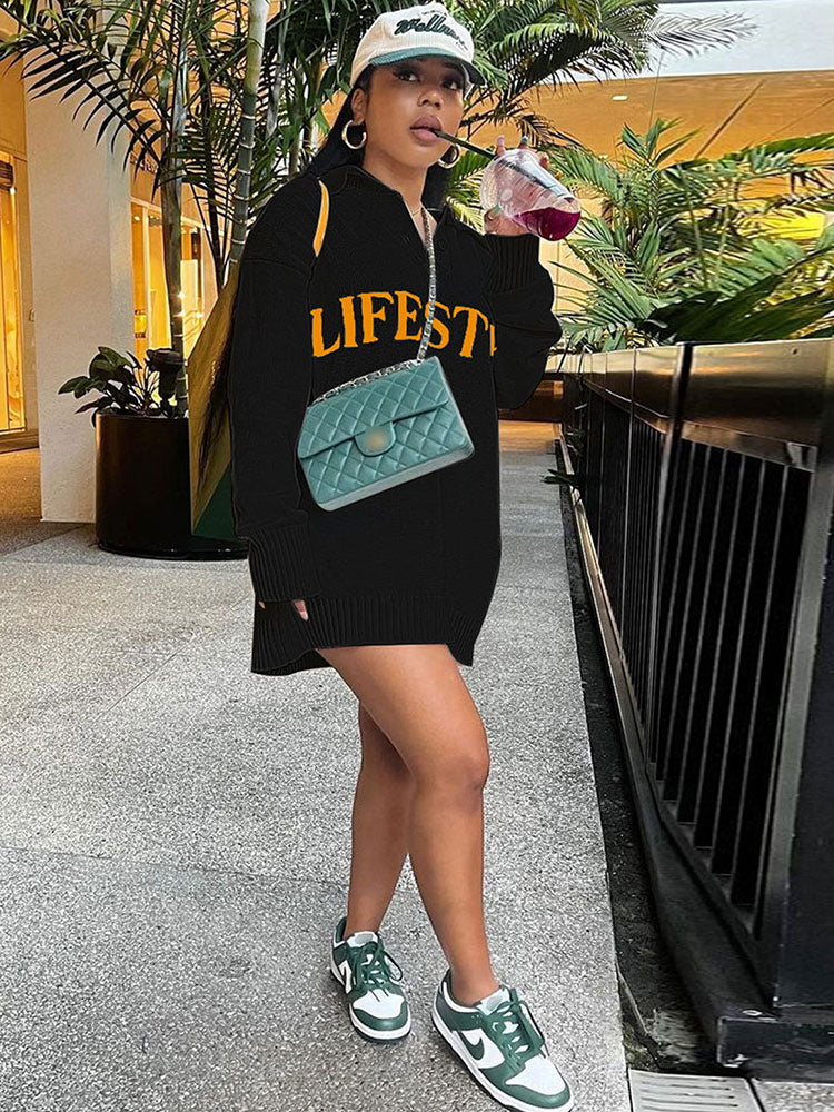 Suéteres con estampado de letras de punto acanalado de manga larga