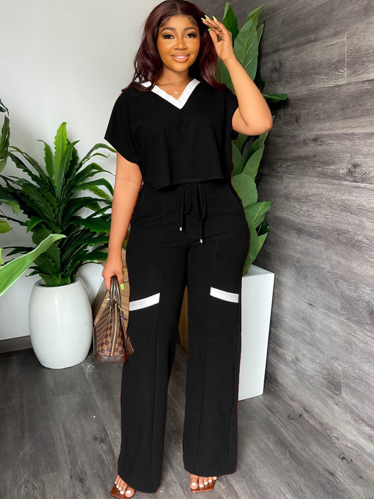 Tops de dos piezas de manga corta y pantalones con cordón