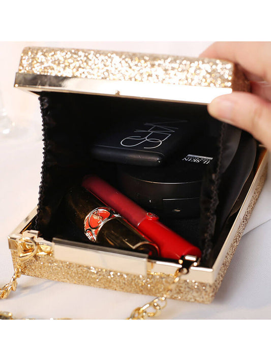 Bolso cuboide con cadena y purpurina de diamantes de imitación