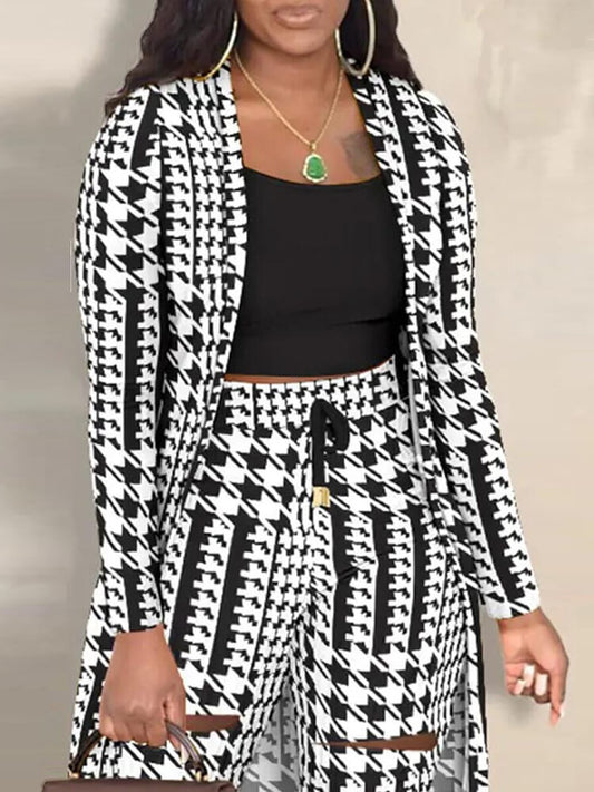 Two Piece Houndstooth Jacket Cut Out Pants