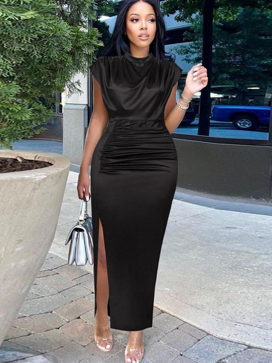 Vestidos largos con abertura lateral fruncida sin mangas de talla grande