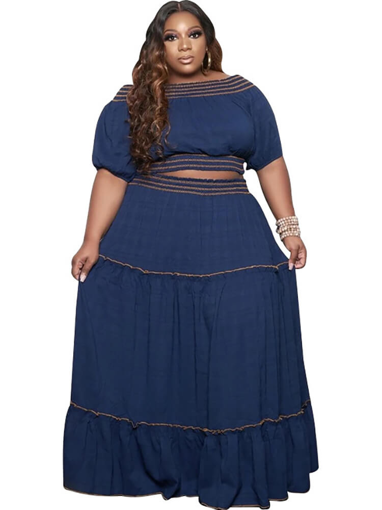 Tops cortos de dos piezas con hombros descubiertos y faldas largas