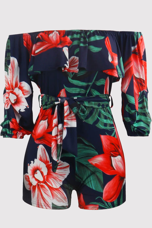 Off Shoulder Floral Rainbow Short Jumpsuit