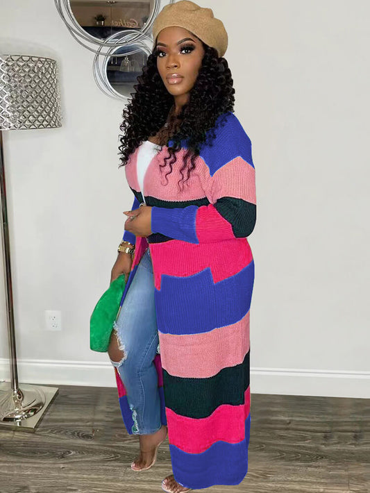 Cárdigan ajustado de punto de manga larga con bloques de color