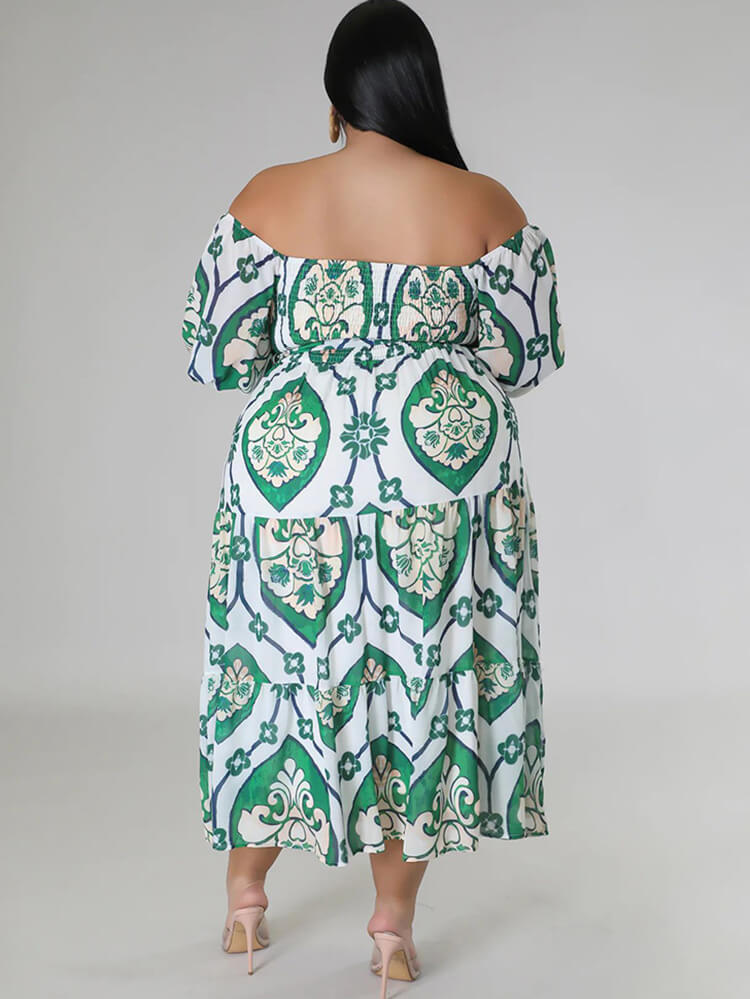 Vestidos midi florales con hombros descubiertos y manga corta