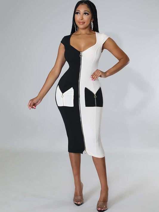 Sleeveless Color Block Bodycon Midi Dress