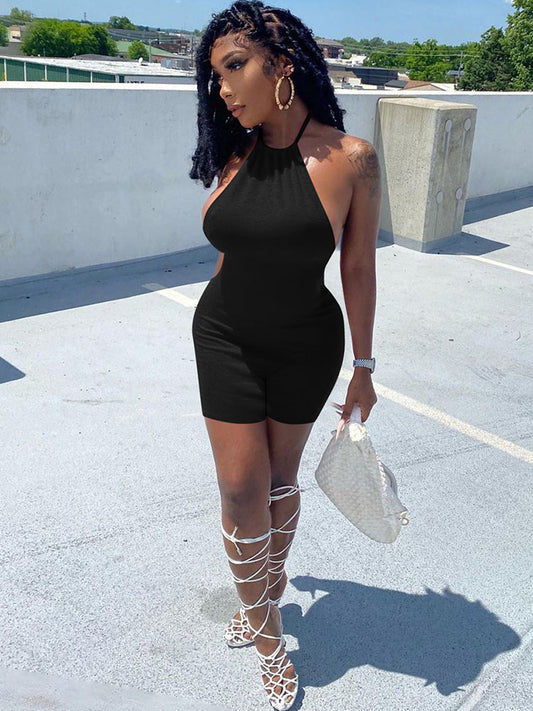 Sleeveless Backless Halter Bodycon Romper