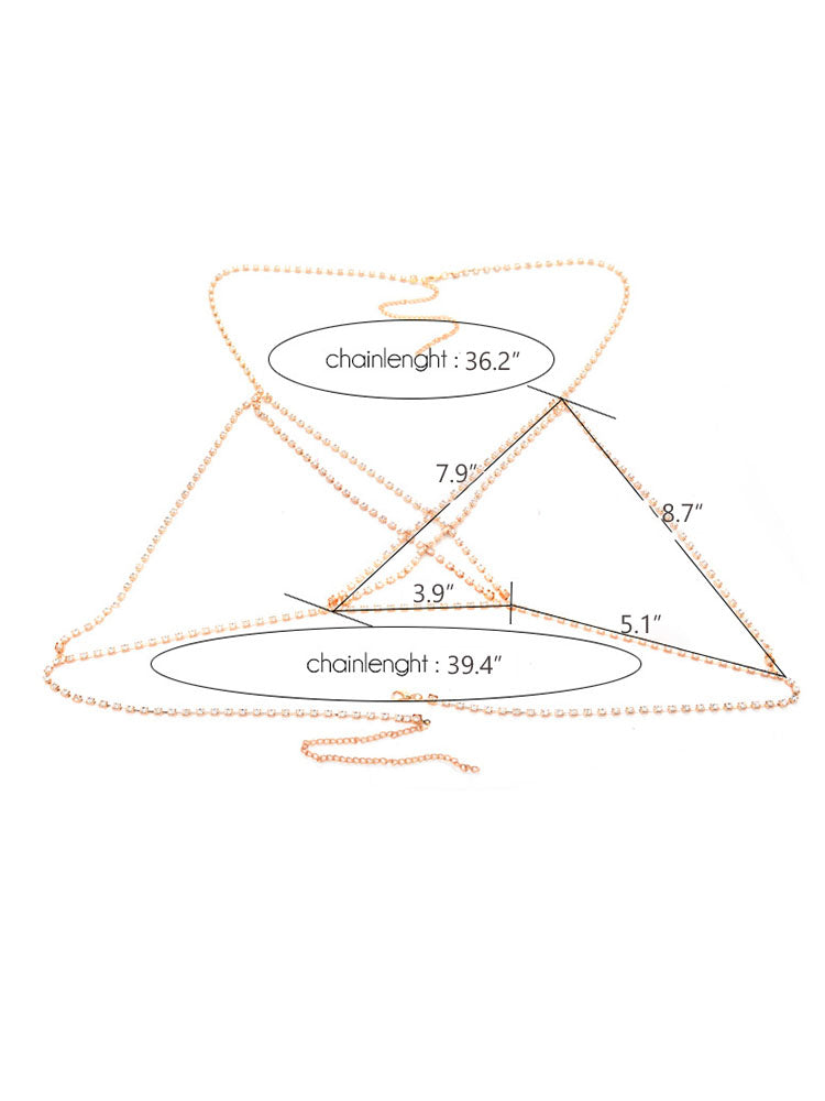 Joyería para el cuerpo entrecruzada con purpurina y diamantes de imitación
