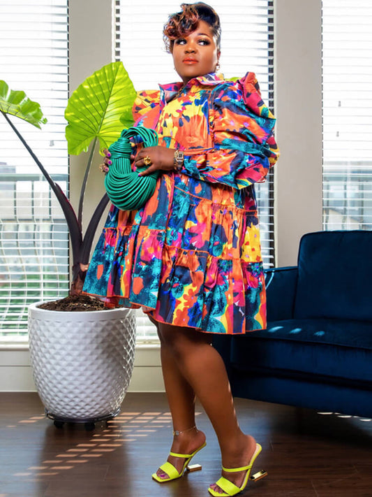 Minivestidos con volantes y teñido anudado de manga larga