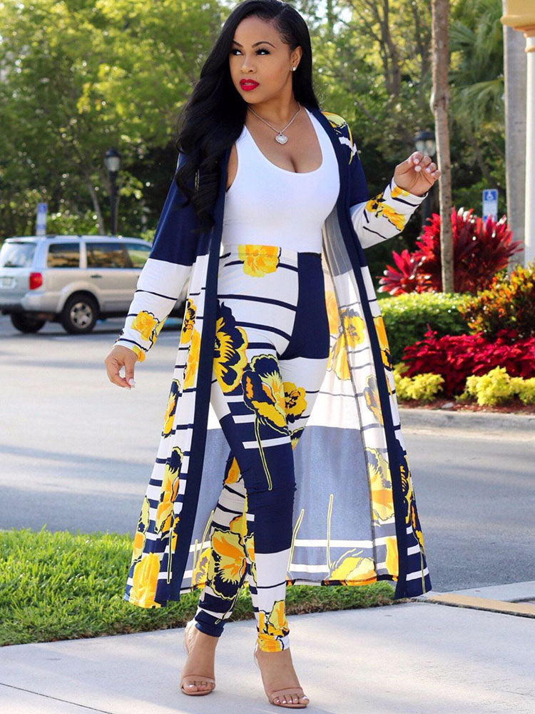 Cárdigans de dos piezas con frente abierto + trajes de pantalones ajustados