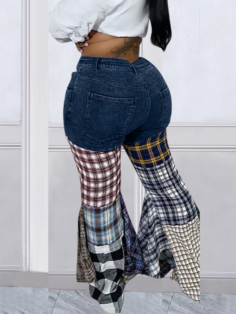 Vaqueros de mezclilla con estampado de cuadros