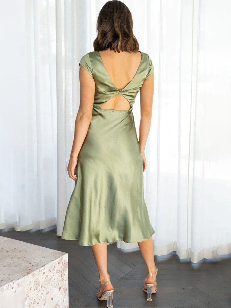 Satin Sleeveless Blackless Midi Dress