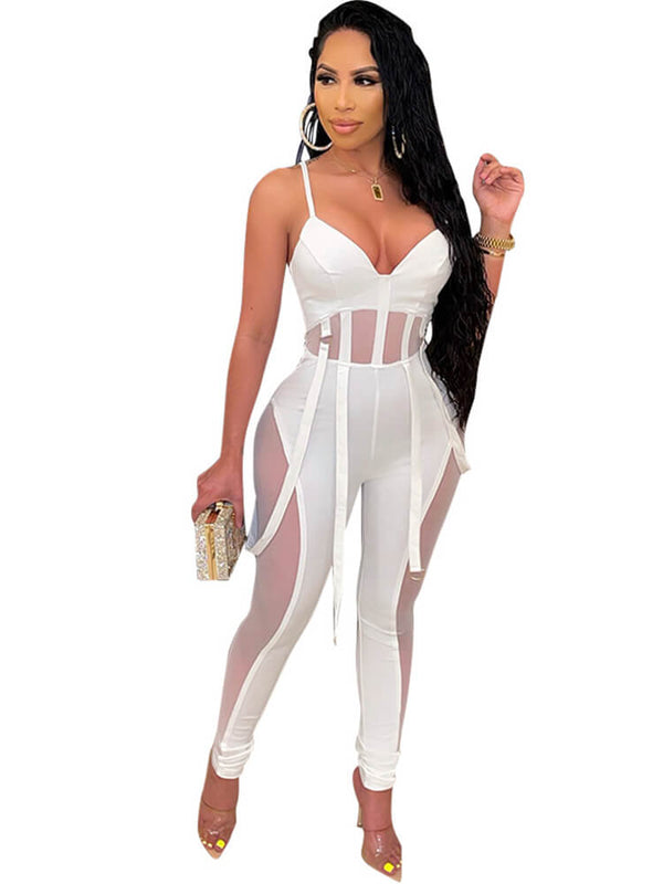One Piece Mesh Patchwork Bodycon Jumpsuits