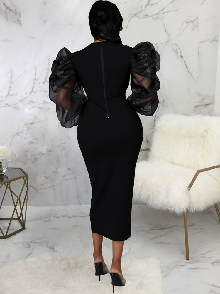 Vestidos midi ajustados con patchwork y manga farol