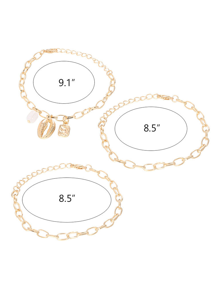Pulseras de cadena de perlas de concha minimalista de tres piezas