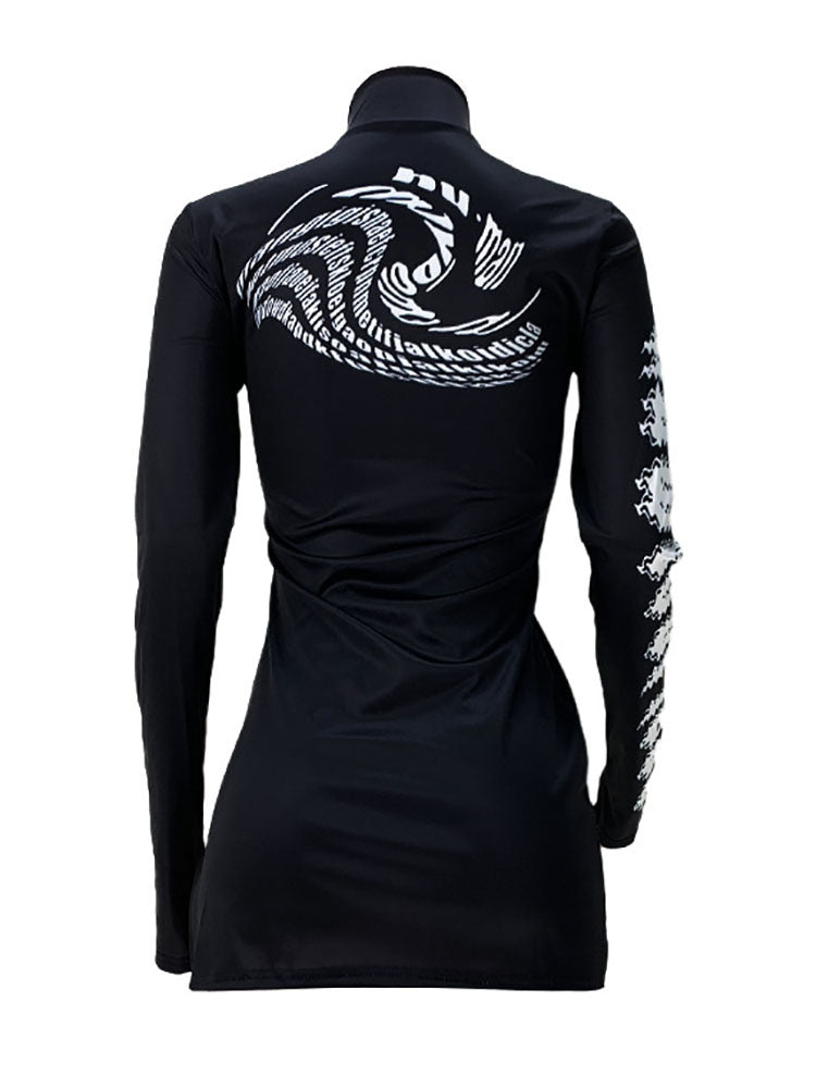 Long Sleeves Print Side Split Mini Dress