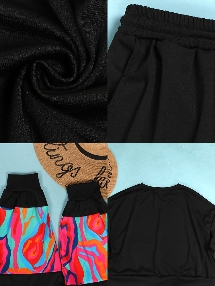 Two Piece Long Sleeve Print Patchwork Pullover Pants