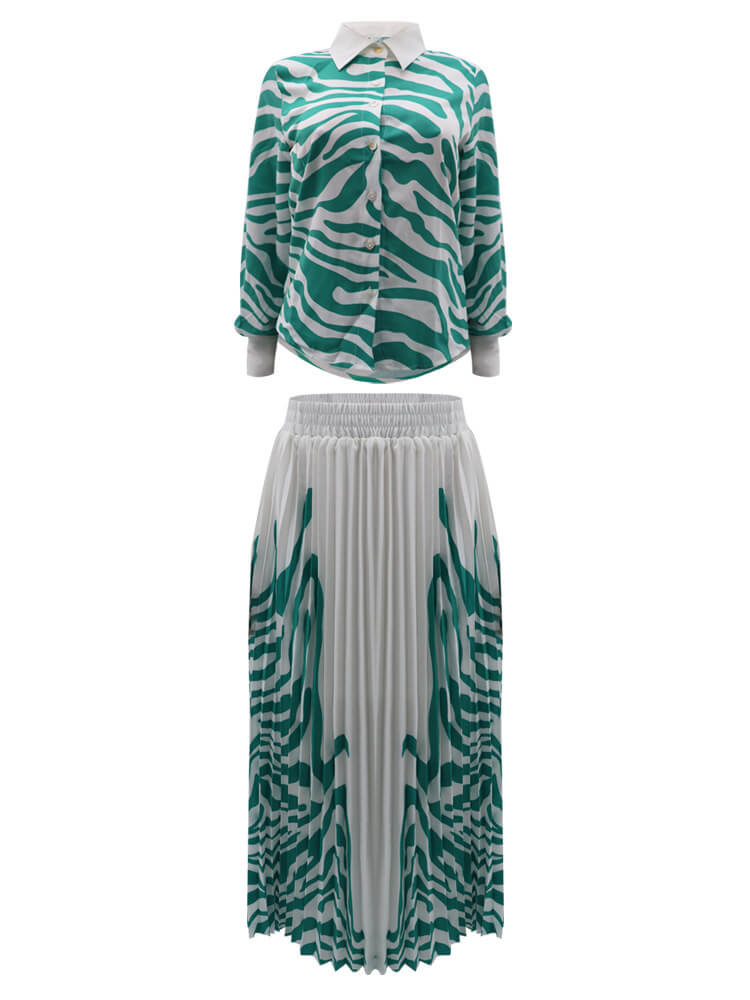 Two Piece Long Sleeve Zebra Print Skirt Suit