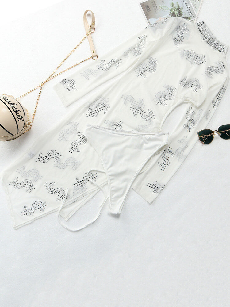 Mesh Long Sleeve High Split Midi Dress