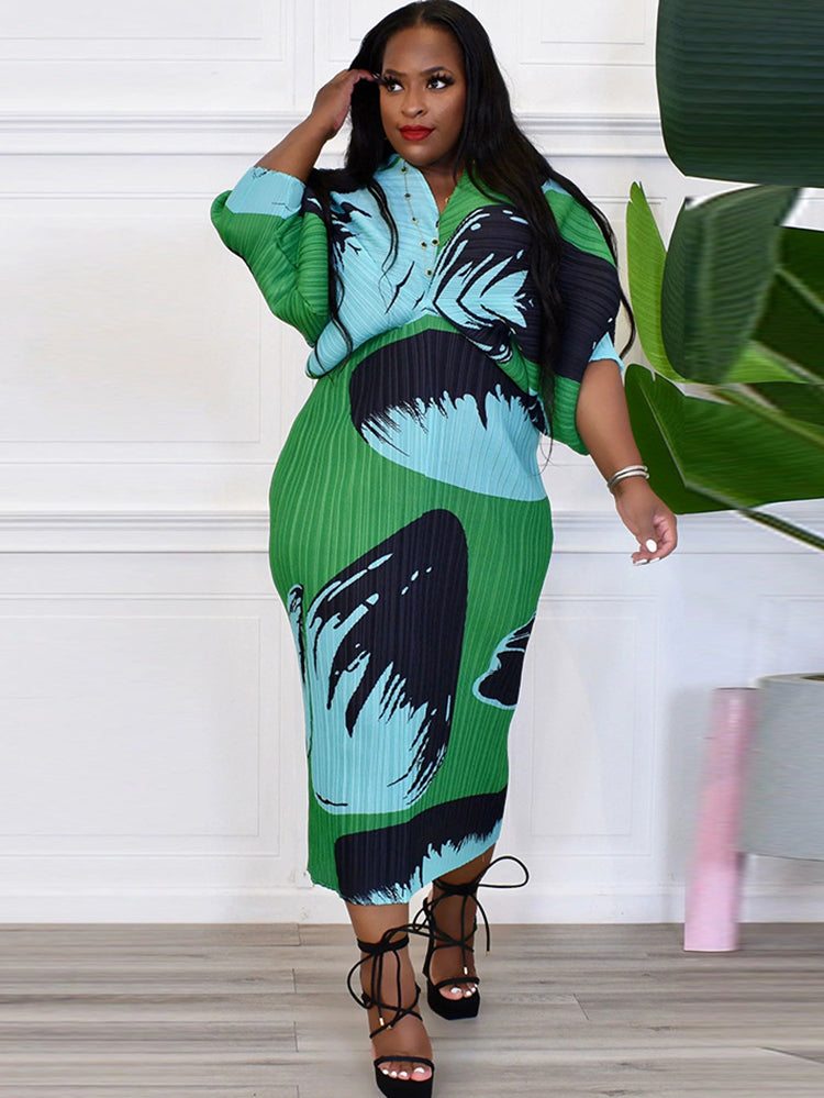 Vestidos midi con estampado floral y manga murciélago