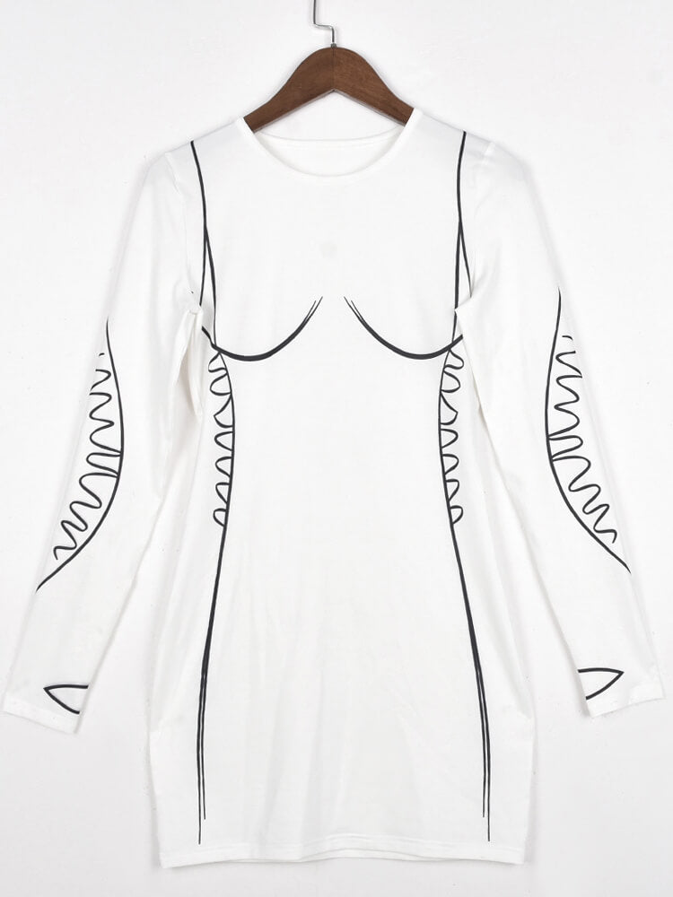 Long Sleeve Printed Bodycon Mini Dress