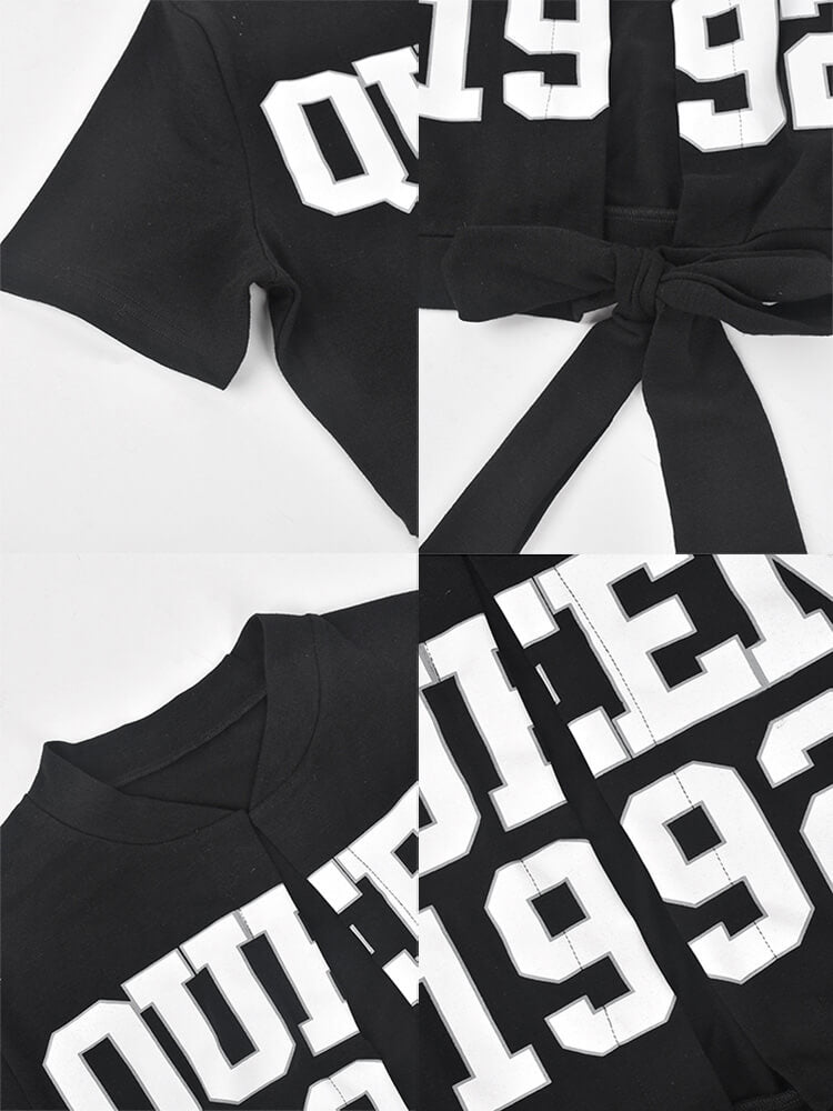 Tops con cordones y estampado de letras de manga corta