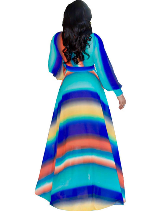 Chiffon Floral Printed V Neck Wrap Boho Maxi Dress