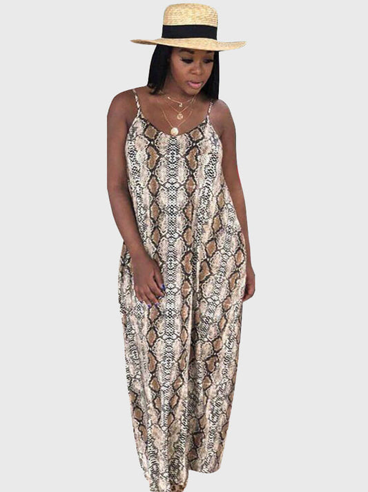 Spaghetti Strap V Neck Boho Maxi Dress