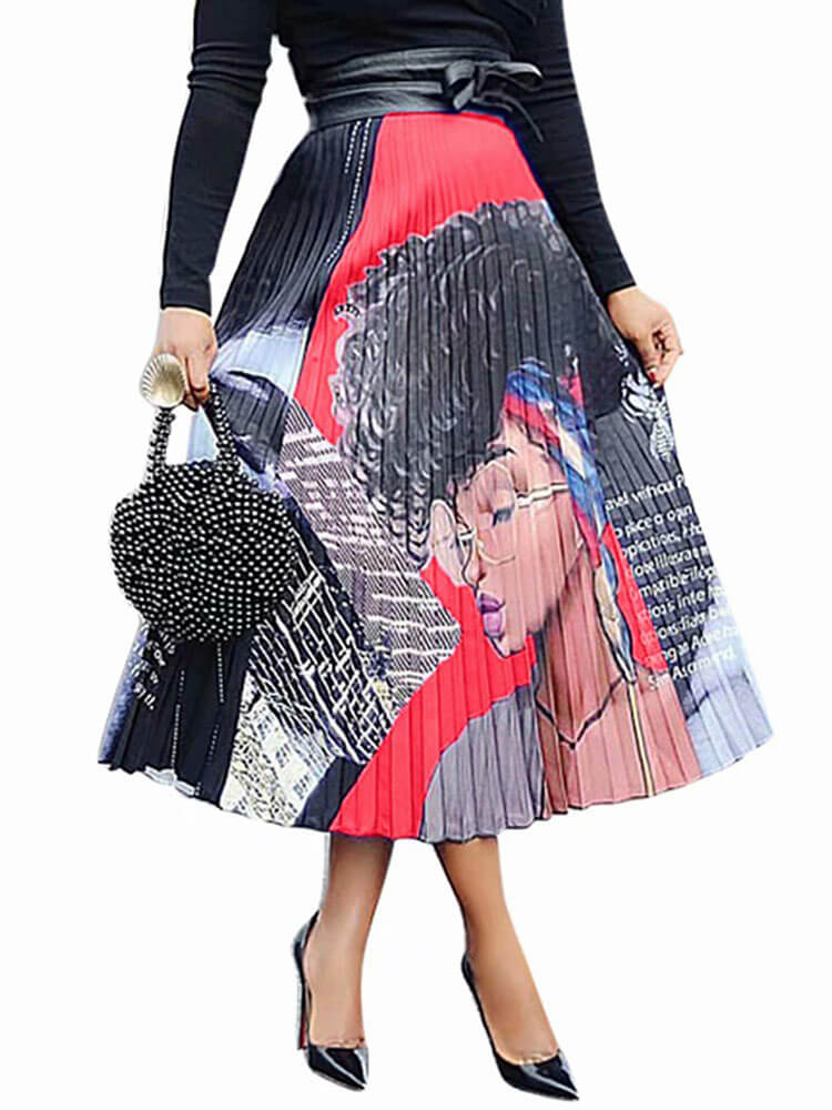 Cartoon Printed High Waist Midi Skirts