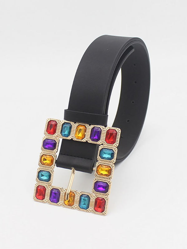 Decorative Buckle Colored Diamonds Waist Belts