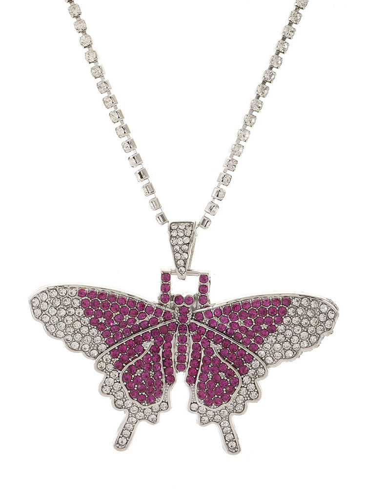 Collares de diamantes de imitación con colgante de mariposa