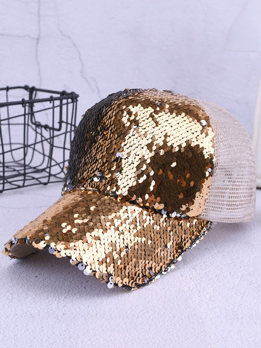 Gorras de béisbol de malla con lentejuelas brillantes