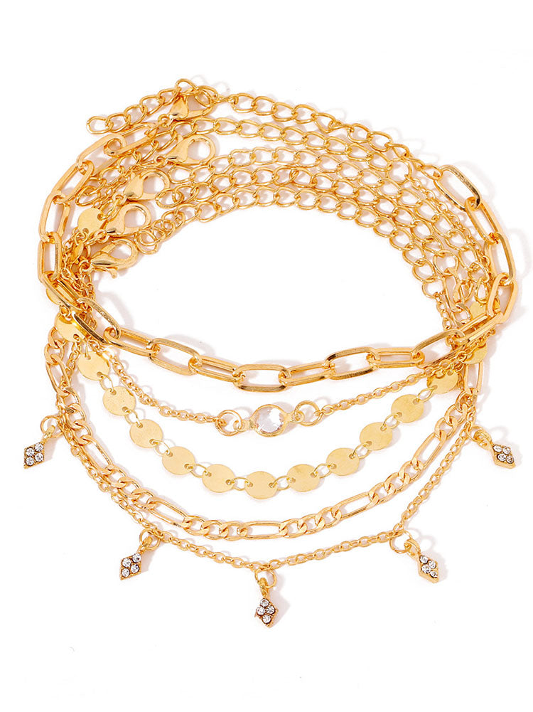 Tobillera con pulseras de cadena multicapa
