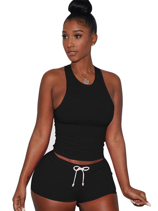Two Piece Sleeveless Crop Top shorts Set Tracksuits