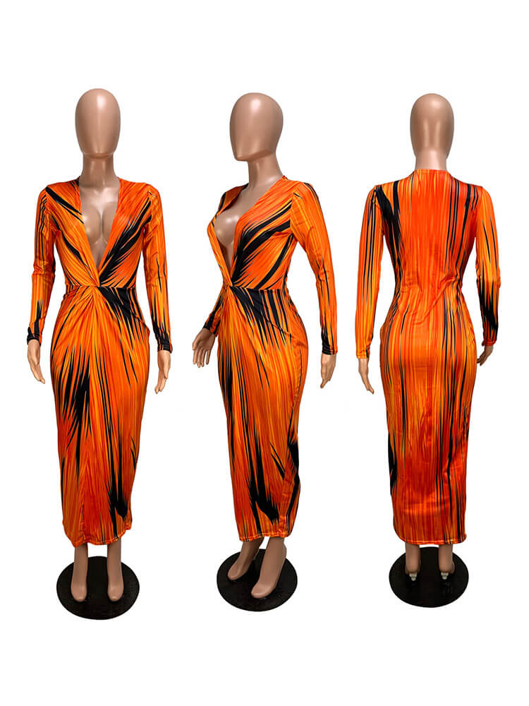 Vestidos largos de color degradado con cuello en V profundo