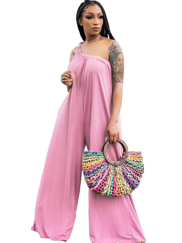 Mono de pierna ancha sin mangas con un hombro