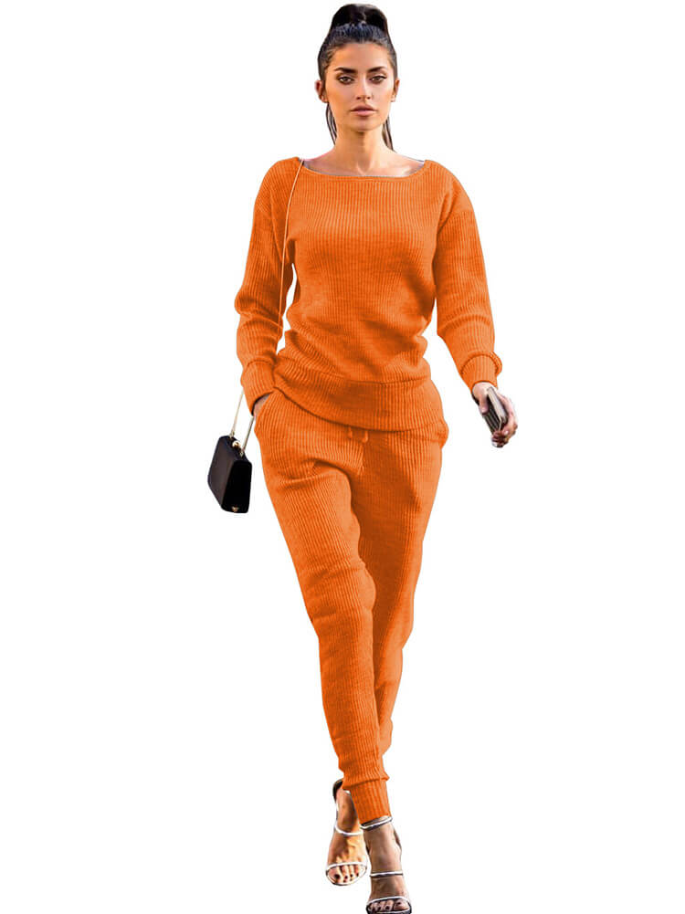 Conjuntos de top + pantalón de color sólido con jersey de dos piezas