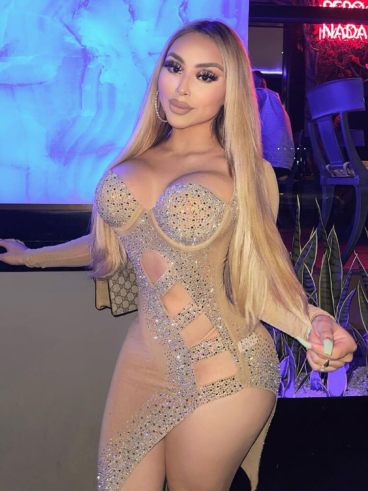 Mini vestidos ahuecados de lentejuelas de manga larga