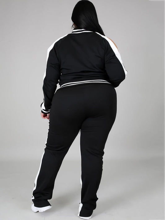 Plus Size Cold Shoulder Jacket Pants Set