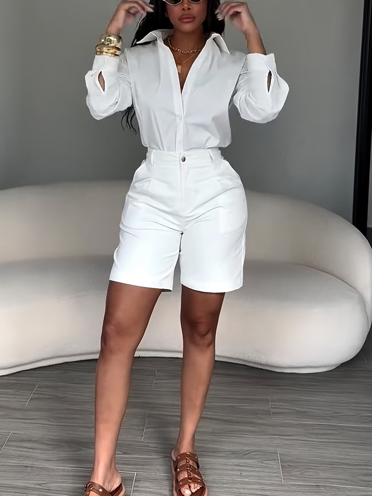 Lapel Shirt Shorts Sets